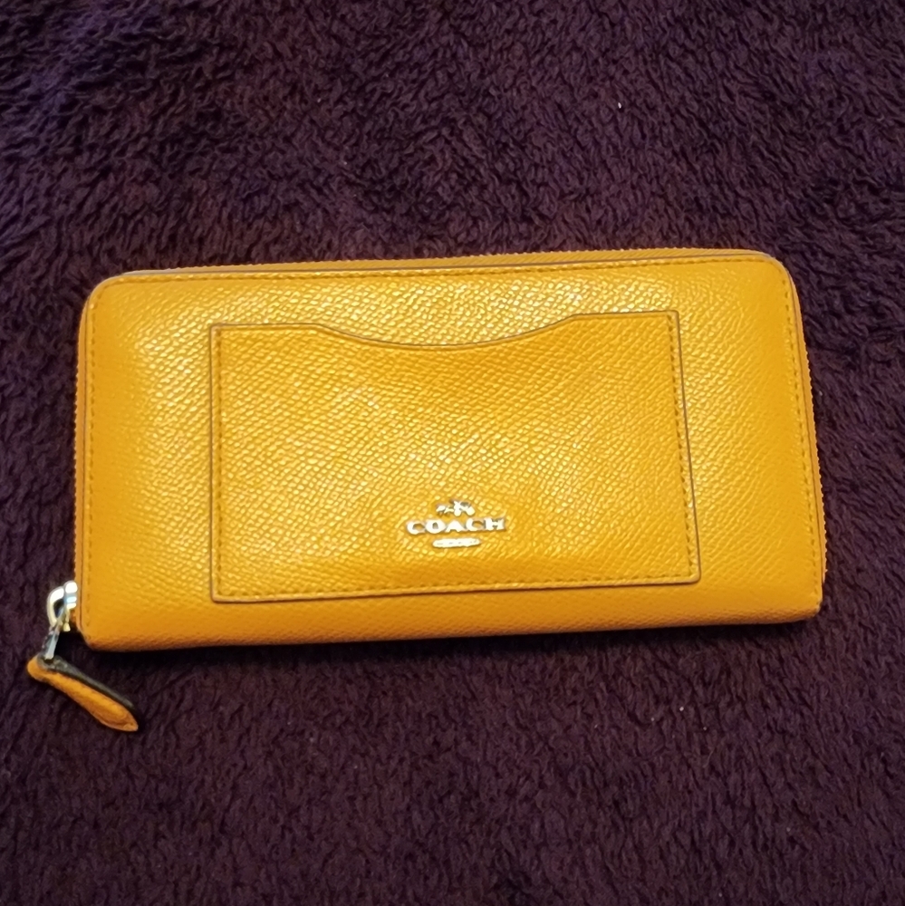Coach Accordion Zip Around Leather Wallet; Yellow
